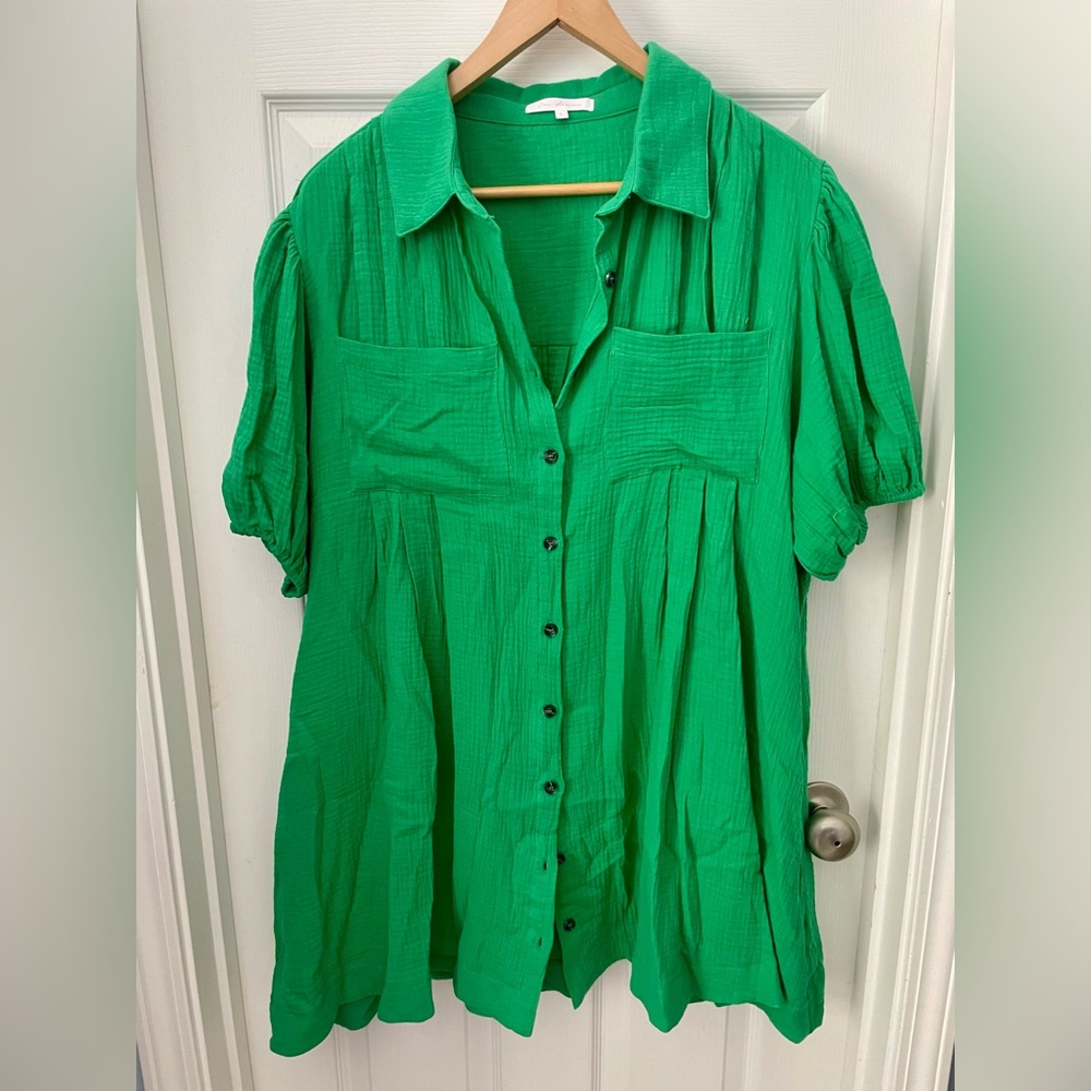 Kelly green cotton gauze mini dress, size L, runs large